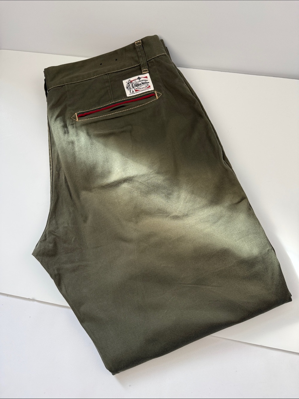 Lrg Olive Green Chinos with Red Pocket Trim